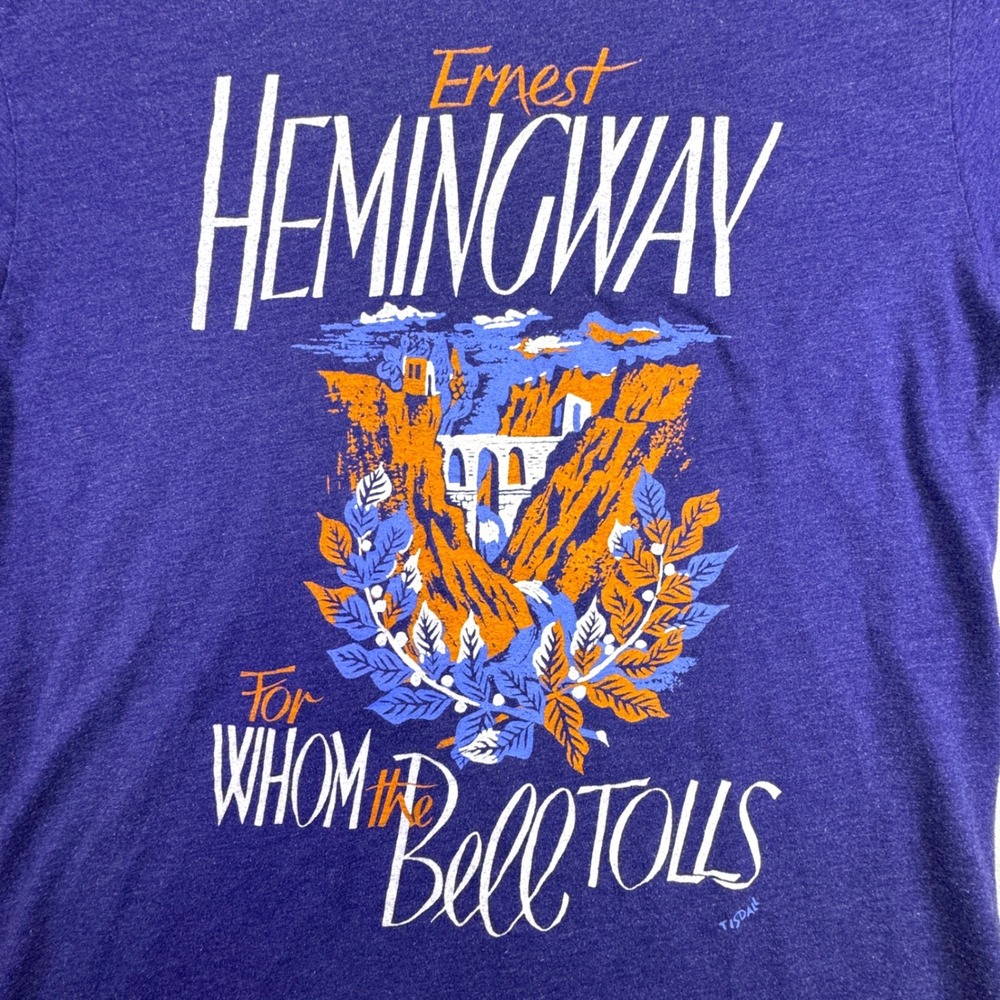 Out of Print Ernest Hemingway For Whom the Bell Tolls Purple Graphic Tee Mens L